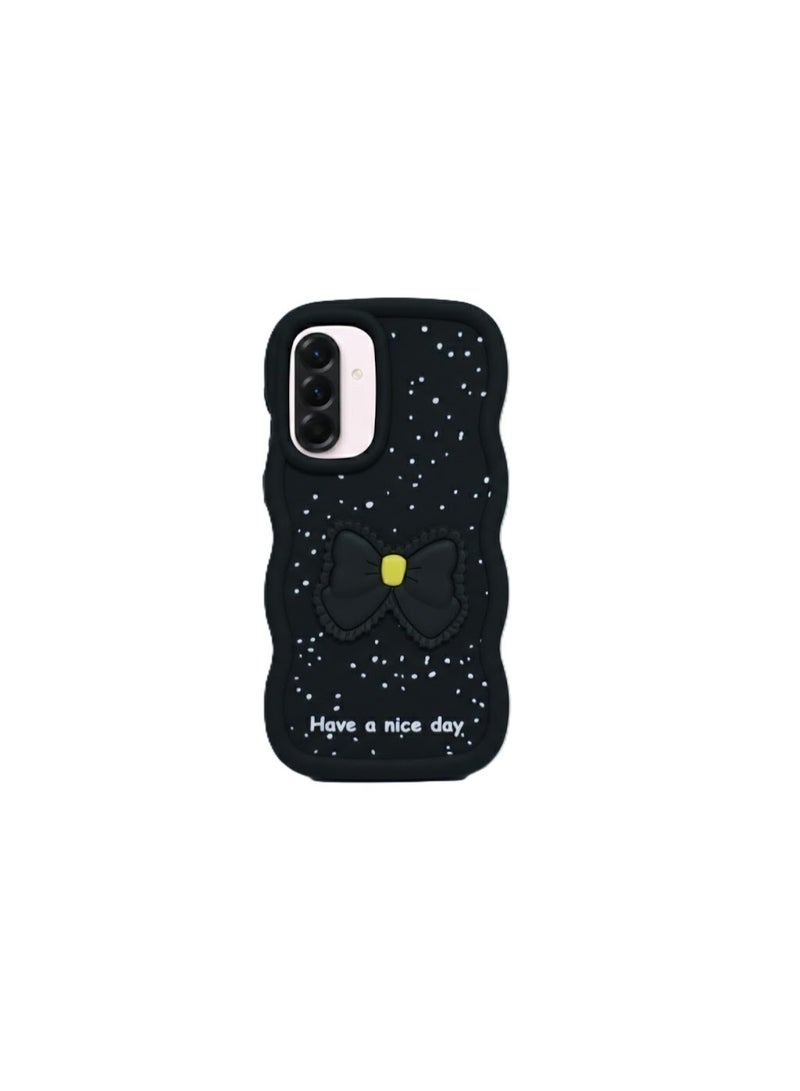 جراب متوافق مع هاتف سامسونج A36، [حماية من السقوط] جراب هاتف من مادة TPU الناعمة بنمط فيونكة ثلاثية الأبعاد، يوفر حماية كاملة للهاتف (أسود)